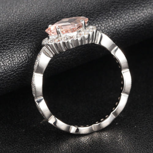 Reserved for Scott Chevron Tiara Matching Band Asscher Morganite Ring 14K Rose Gold - Lord of Gem Rings