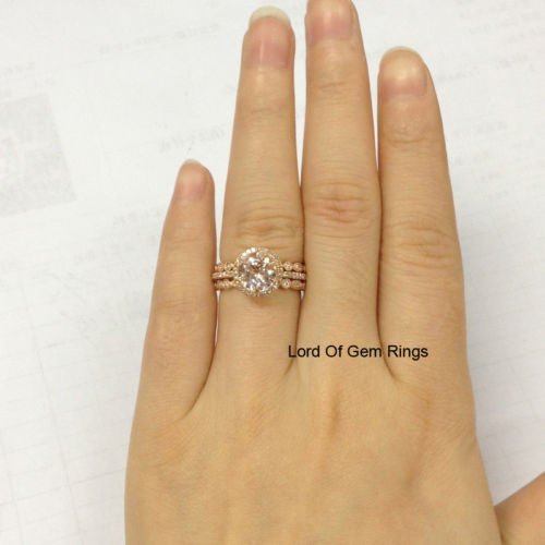 Reserved for Tiare,Custom 7x10mm Pear Peach Morganite 3 Wedding Ring Set - Lord of Gem Rings