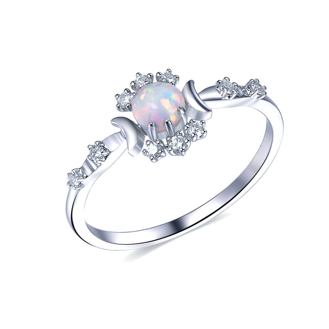 Round Africa Opal Diamond Vintage Engagement Ring 14K White Gold - Lord of Gem Rings