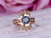 Round Alexandrite Tiara Enhancer Bridal Set 14K Rose Gold - Lord of Gem Rings