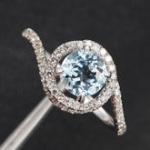 Round Aquamarine Bybass Ring Diamond Accents 14K White Gold - Lord of Gem Rings