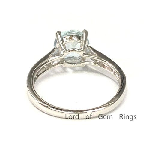 Round Aquamarine Cathedral Ring Diamond Accents 14K White Gold - Lord of Gem Rings