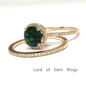 Round Emerald Diamond Bridal Set 14k Rose Gold - Lord of Gem Rings