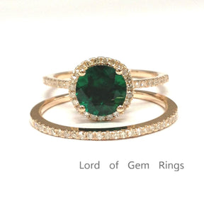 Round Emerald Diamond Bridal Set 14k Rose Gold - Lord of Gem Rings