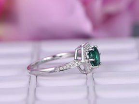 Round Emerald Diamond Hexagon Halo Engagement Ring - Lord of Gem Rings