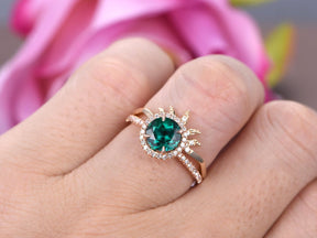 Round Emerald & Diamond Tiara Bridal Set 14K Two-Tone Gold - Lord of Gem Rings