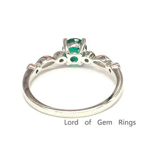 Round Emerald Ring Art Deco Diamond Shank 14K White Gold - Lord of Gem Rings