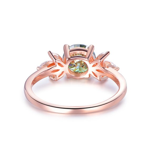 Round Green Moissanite Engagement Ring with Marquise Moissanite accent Leaf Ring - Lord of Gem Rings