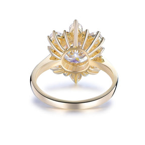 Round Lab Diamond Engagement Floral Ring 14K Gold - Lord of Gem Rings