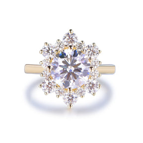 Round Lab Diamond Engagement Floral Ring 14K Gold - Lord of Gem Rings