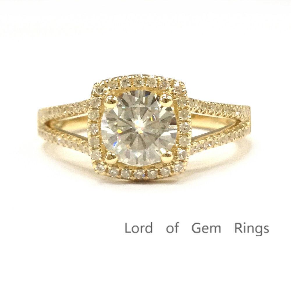 Round Moissanite Engagement Ring Diamond Cushion Halo - Lord of Gem Rings