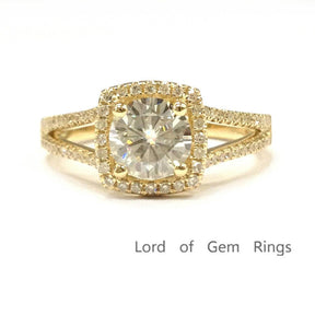 Round Moissanite Engagement Ring Diamond Cushion Halo - Lord of Gem Rings