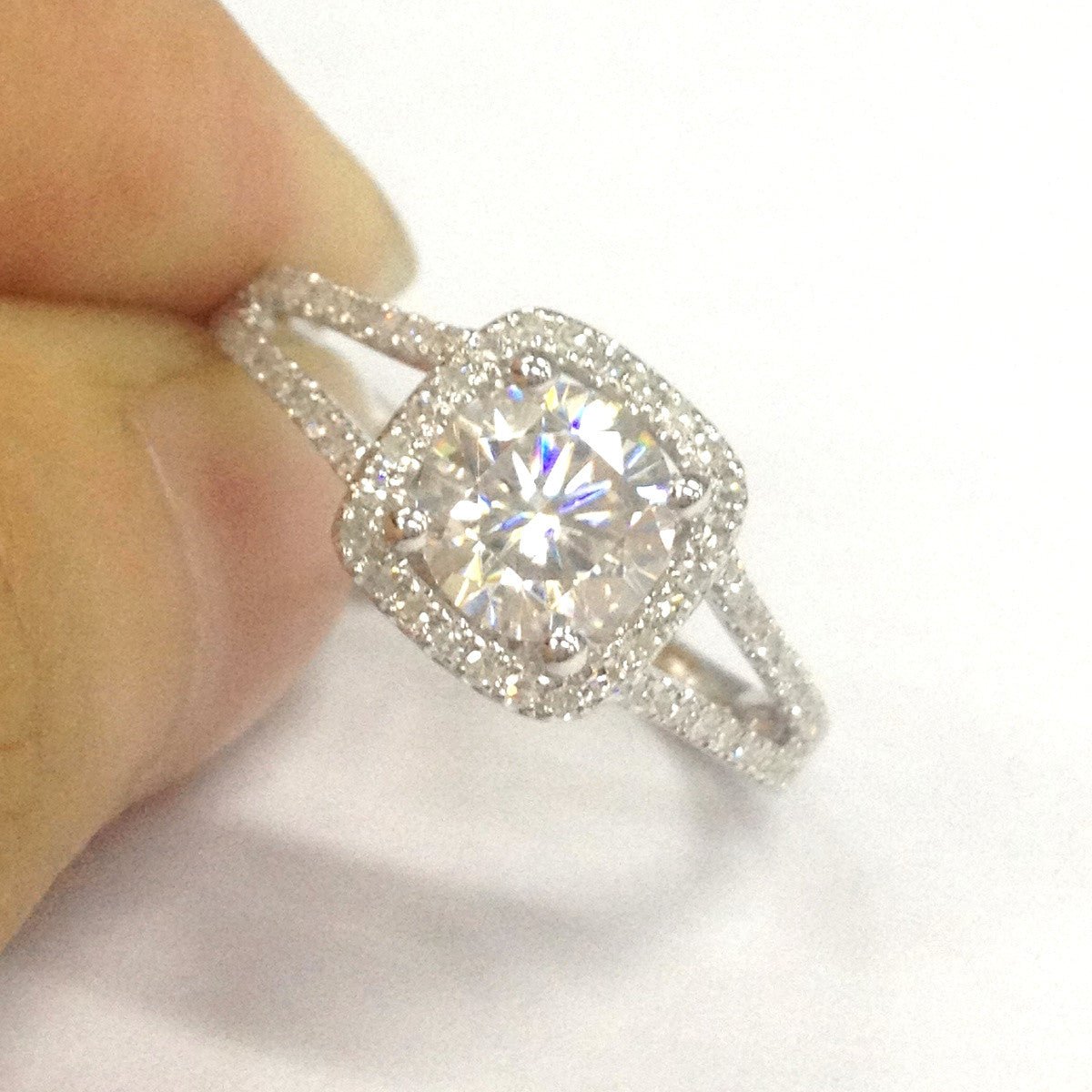 Round Moissanite Engagement Ring Diamond Cushion Halo - Lord of Gem Rings