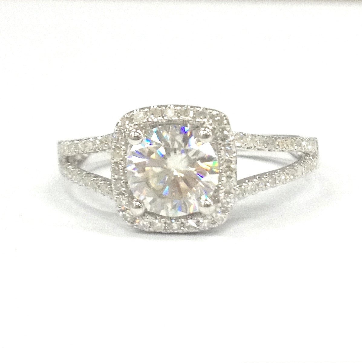 Round Moissanite Engagement Ring Diamond Cushion Halo - Lord of Gem Rings