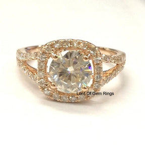 Round Moissanite Engagement Ring Diamond Cushion Halo - Lord of Gem Rings