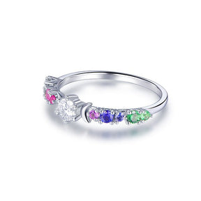 Round Moissanite Engagement Ring Rainbow Birthstones - Lord of Gem Rings