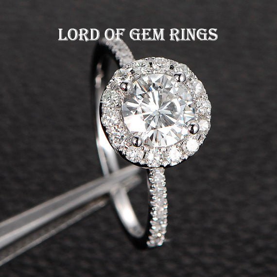 Round Moissanite With Accents Engagement Ring - Lord of Gem Rings