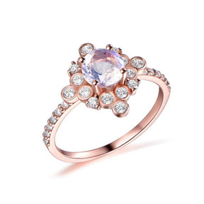 Round Moonstone Vintage Bezel-Set Diamond Halo Engagement Ring - Lord of Gem Rings