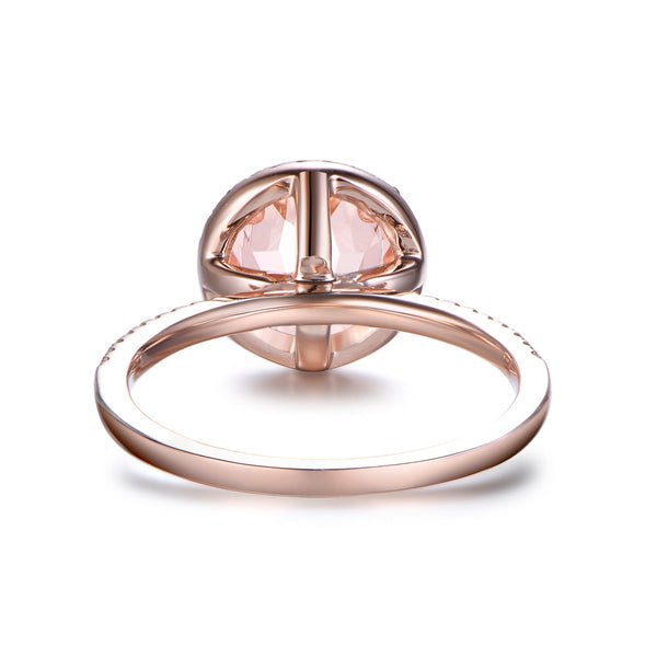 Round Morganite Diamond Halo Ring 14K Rose Gold - Lord of Gem Rings