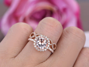 Round Morganite Diamond Infinite Love Bridal Set 14K Rose Gold - Lord of Gem Rings