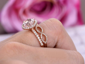 Round Morganite Diamond Infinite Love Bridal Set 14K Rose Gold - Lord of Gem Rings