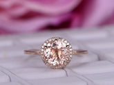 Round Morganite Engagement Ring Diamond Halo 14K Rose Gold - Lord of Gem Rings