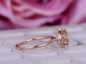 Round Morganite Engagement Ring Diamond Halo 14K Rose Gold - Lord of Gem Rings