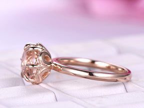 Round Morganite Ring Diamond Floral Halo 14K Rose Gold - Lord of Gem Rings