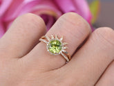 Round Peridot Bridal Set with Diamond Tiara Band 14K Yellow Gold - Lord of Gem Rings