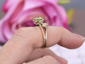 Round Peridot Bridal Set with Diamond Tiara Band 14K Yellow Gold - Lord of Gem Rings