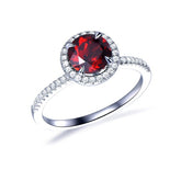 Round Red Garnet Diamond Halo Engagement Ring - Lord of Gem Rings