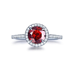 Round Red Garnet Diamond Halo Engagement Ring - Lord of Gem Rings