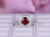 Round Ruby Diamond Hexagon Halo Engagement Ring 14k White Gold - Lord of Gem Rings