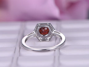 Round Ruby Diamond Hexagon Halo Engagement Ring 14k White Gold - Lord of Gem Rings