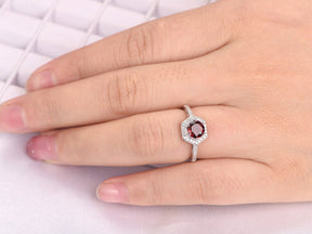 Round Ruby Diamond Hexagon Halo Engagement Ring 14k White Gold - Lord of Gem Rings