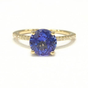 Round Tanzanite Diamond Accents Engagement Ring 14K Yellow Gold - Lord of Gem Rings