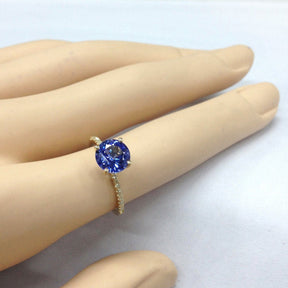 Round Tanzanite Diamond Accents Engagement Ring 14K Yellow Gold - Lord of Gem Rings