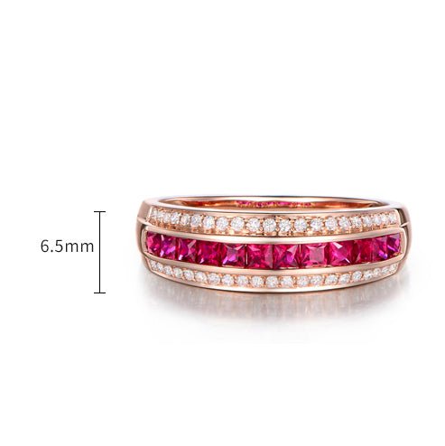 Ruby Sapphire Diamond Railway Couple Birthstone Band 18K Gold - Lord of Gem Rings