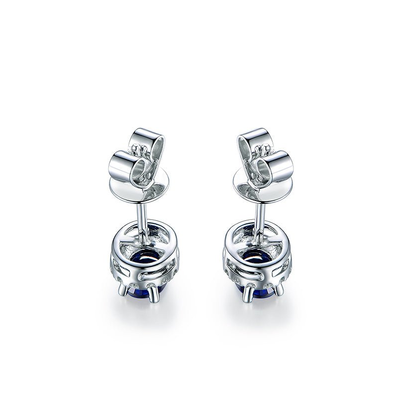 Sapphire Diamond Halo Stud Earrings 18K White Gold - Lord of Gem Rings