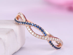 Sapphire Diamond Setember Birthstone Band Infinite Love Ring14K Rose Gold - Lord of Gem Rings