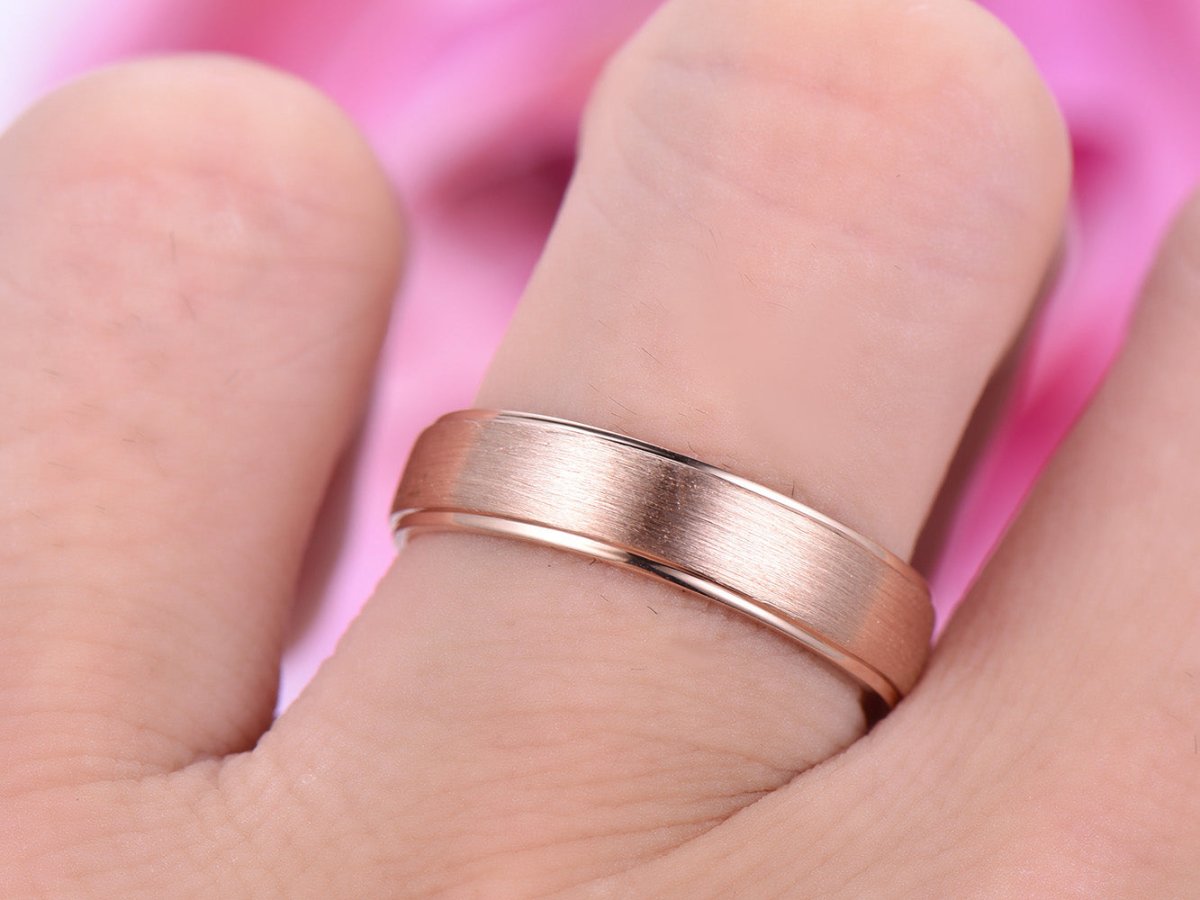 Satin Finish Engravable Beveled Edge Wedding Ring 5mm~6mm - Lord of Gem Rings