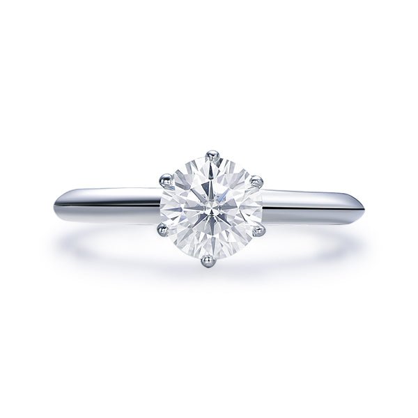 Solitaire 1ct Round Moissanite Engagement Ring 14K White Gold - Lord of Gem Rings