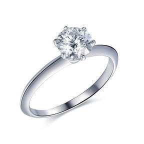 Solitaire 1ct Round Moissanite Engagement Ring 14K White Gold - Lord of Gem Rings