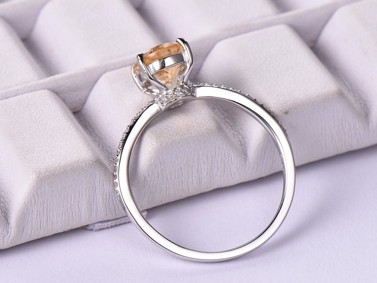 Solitaire Oval Citrine Diamond Engagement Ring 14K White Gold - Lord of Gem Rings