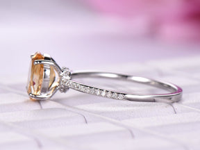 Solitaire Oval Citrine Diamond Engagement Ring 14K White Gold - Lord of Gem Rings