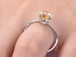 Solitaire Oval Citrine Diamond Engagement Ring 14K White Gold - Lord of Gem Rings