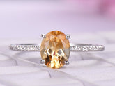 Solitaire Oval Citrine Diamond Engagement Ring 14K White Gold - Lord of Gem Rings