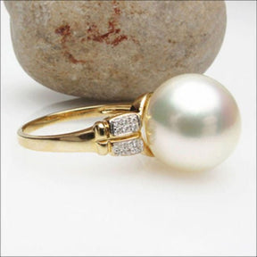 South Sea Pearl Diamond Accents Engagement Ring - Lord of Gem Rings