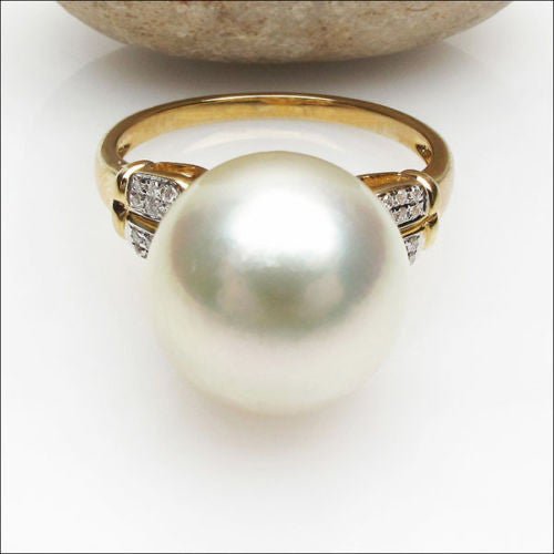 South Sea Pearl Diamond Accents Engagement Ring - Lord of Gem Rings