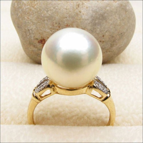 South Sea Pearl Diamond Accents Engagement Ring - Lord of Gem Rings